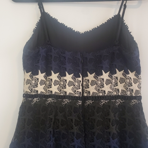 BEBE Size 10 Stars & Stripes adjustable straps empire waist crochet mini dress - Picture 8 of 10